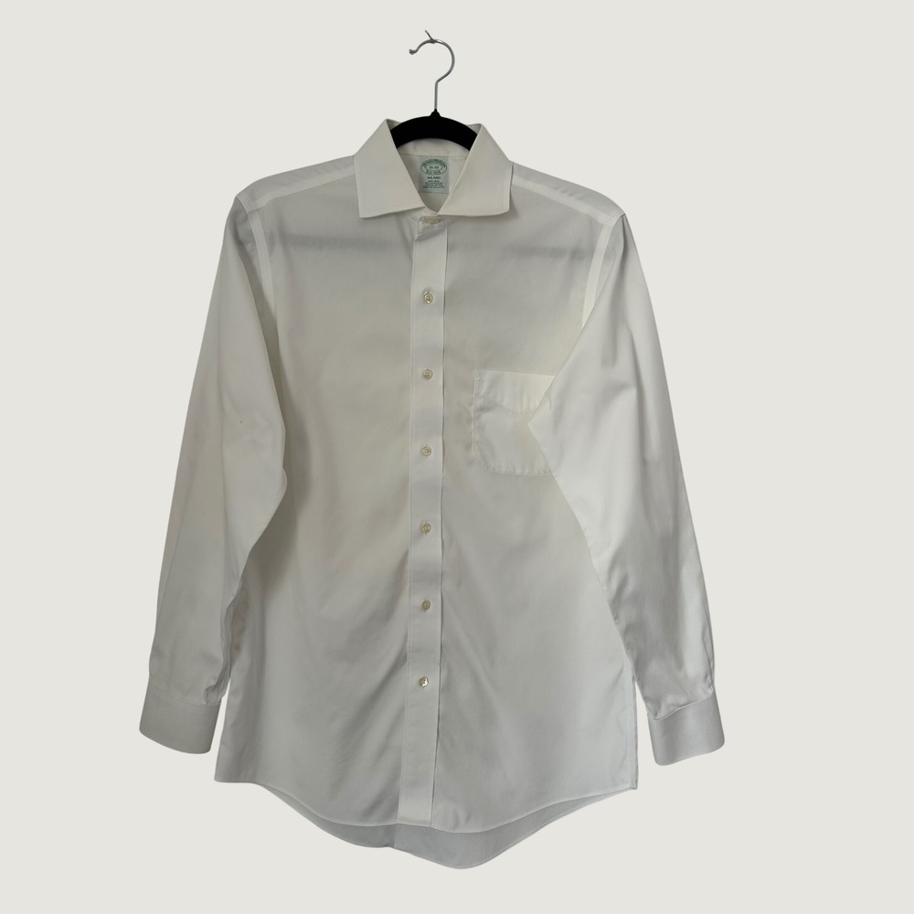 Brooks Brothers Dress Shirt Mens 15-32 White Milano Non-Iron Supima Cotton Work